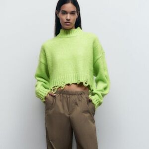 Zara Bright Green Distressed Sweater